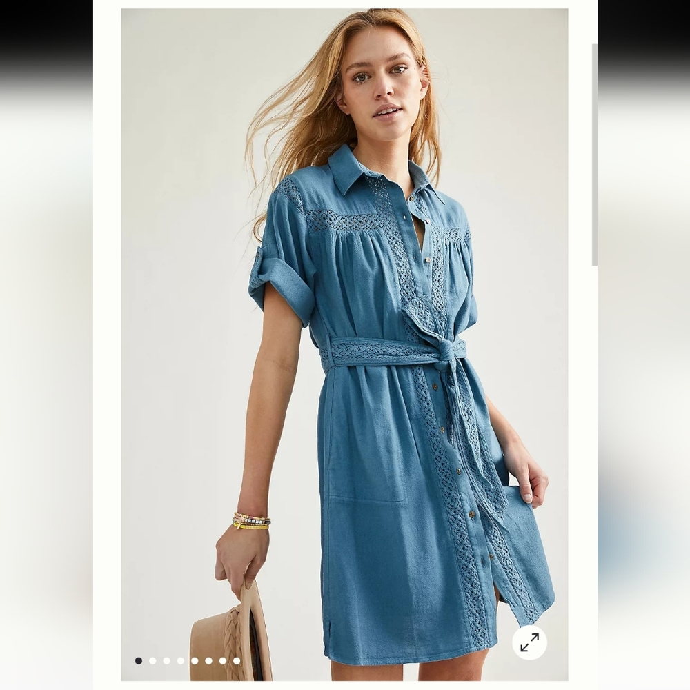 Anthropologie Denim Blue Lace Mini Dress